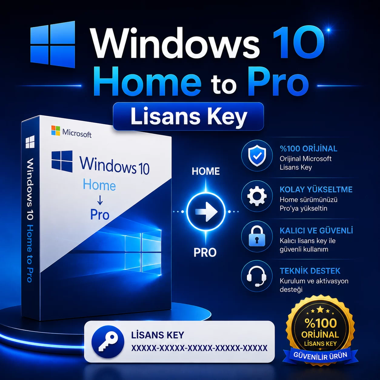 Windows Home to Pro Yükseltme dijital lisans görseli